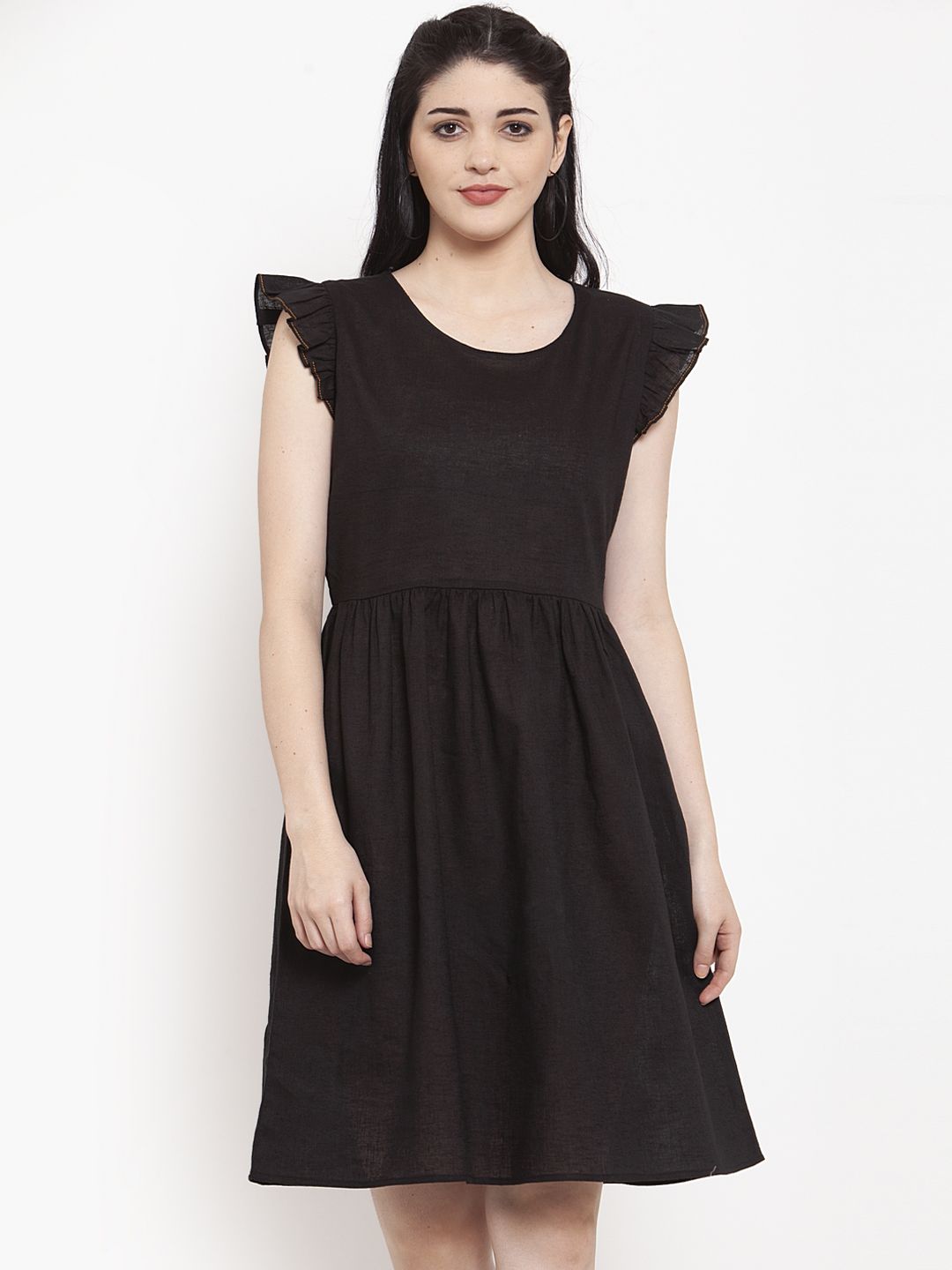 ANAISA Women Black Solid Fit and Flare Dress Price in India