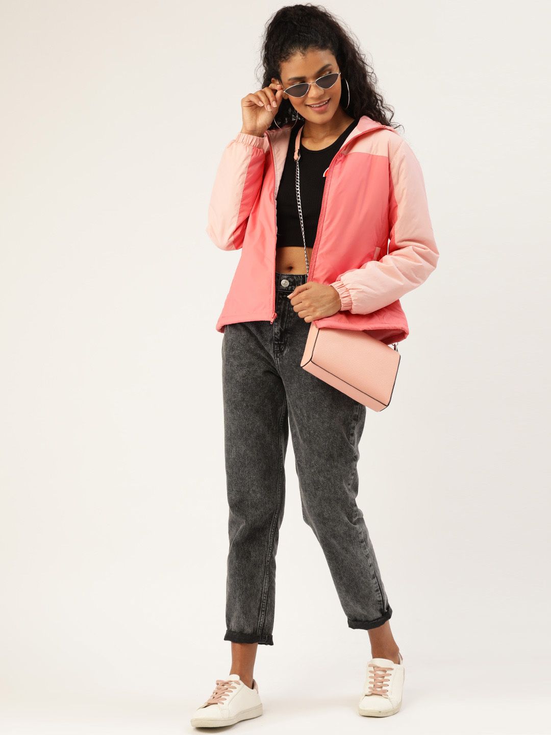 DressBerry Women Pink Colourblocked Hooded Padded Jacket Price in India