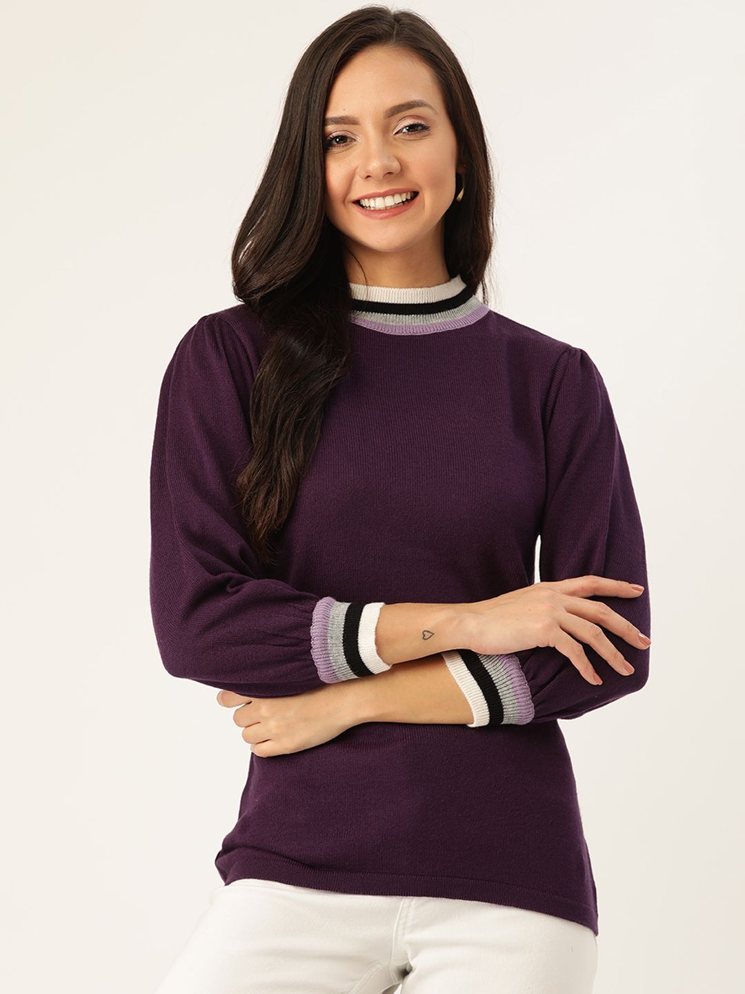 DressBerry Women Aubergine Solid Pullover Sweater Price in India