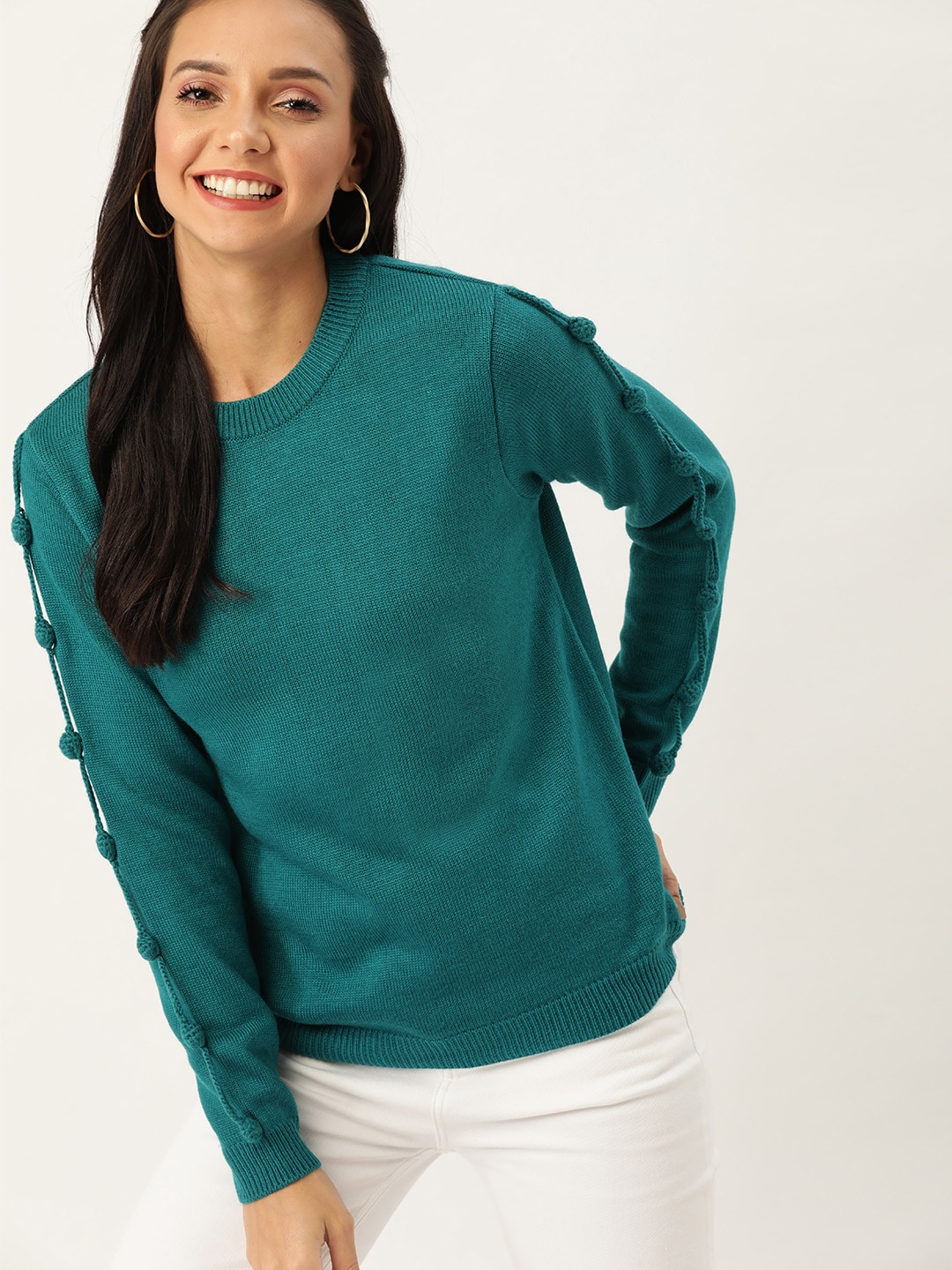 DressBerry Women Teal Blue Solid Pullover Sweater Price in India