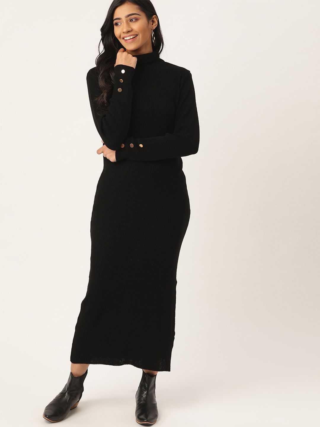 DressBerry Black Ribbed Jumper Dress Price in India