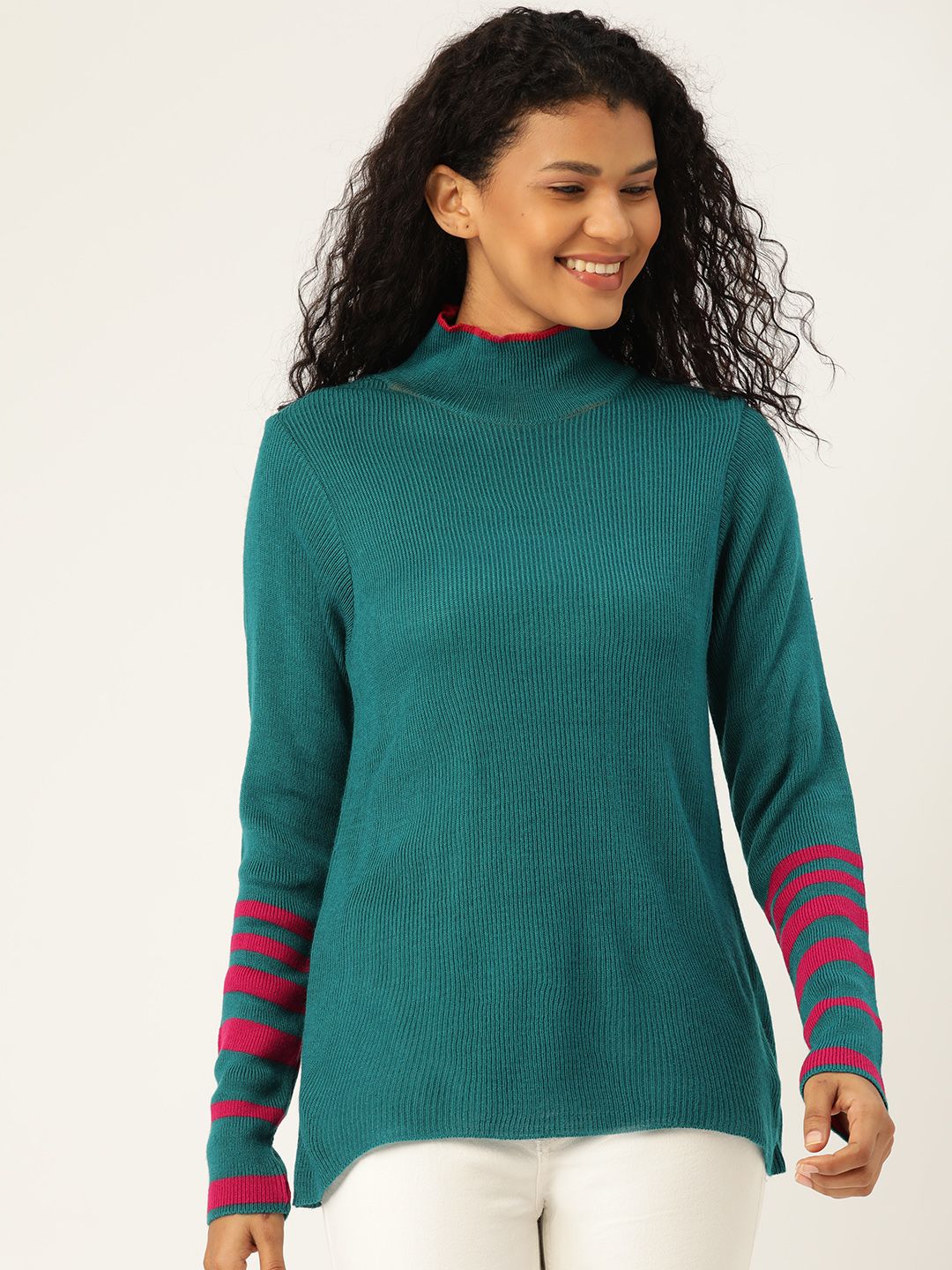 DressBerry Women Teal Blue Solid Pullover Sweater Price in India