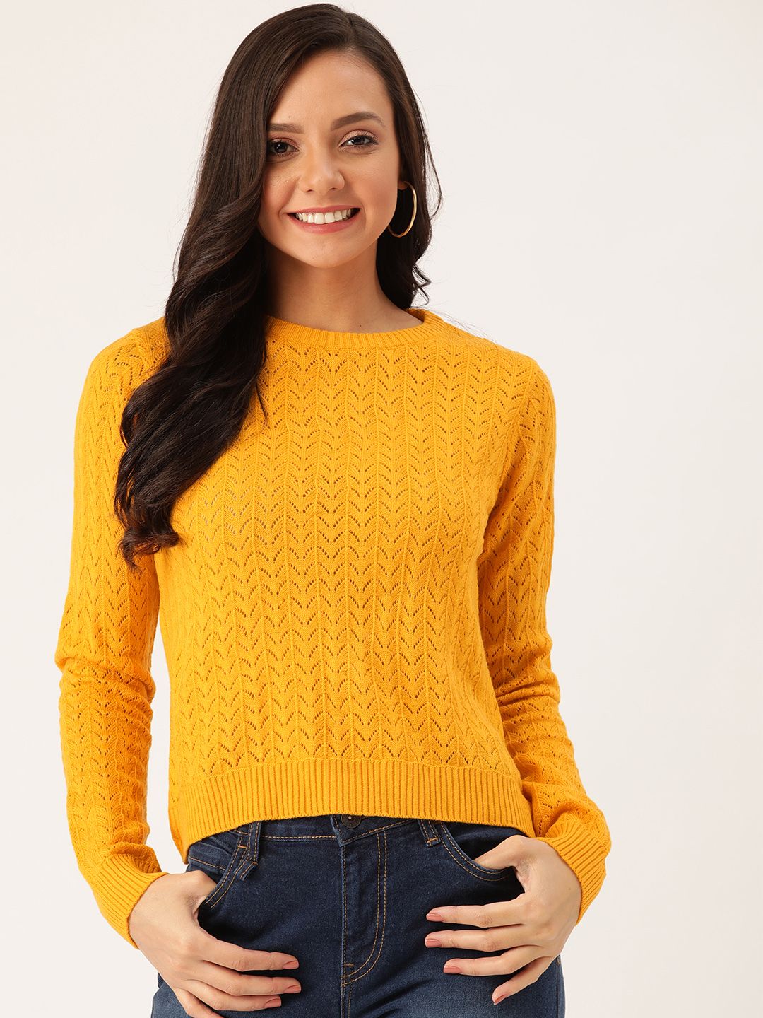 DressBerry Women Yellow  Open Knit Pullover Price in India