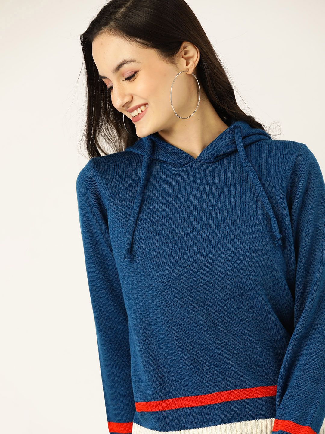 DressBerry Women Blue Solid Hooded Pullover Price in India