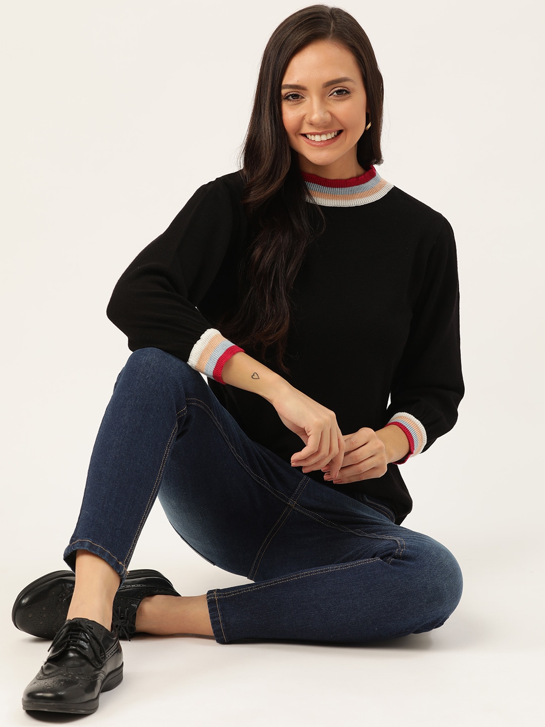 DressBerry Women Black Solid Pullover Sweater Price in India