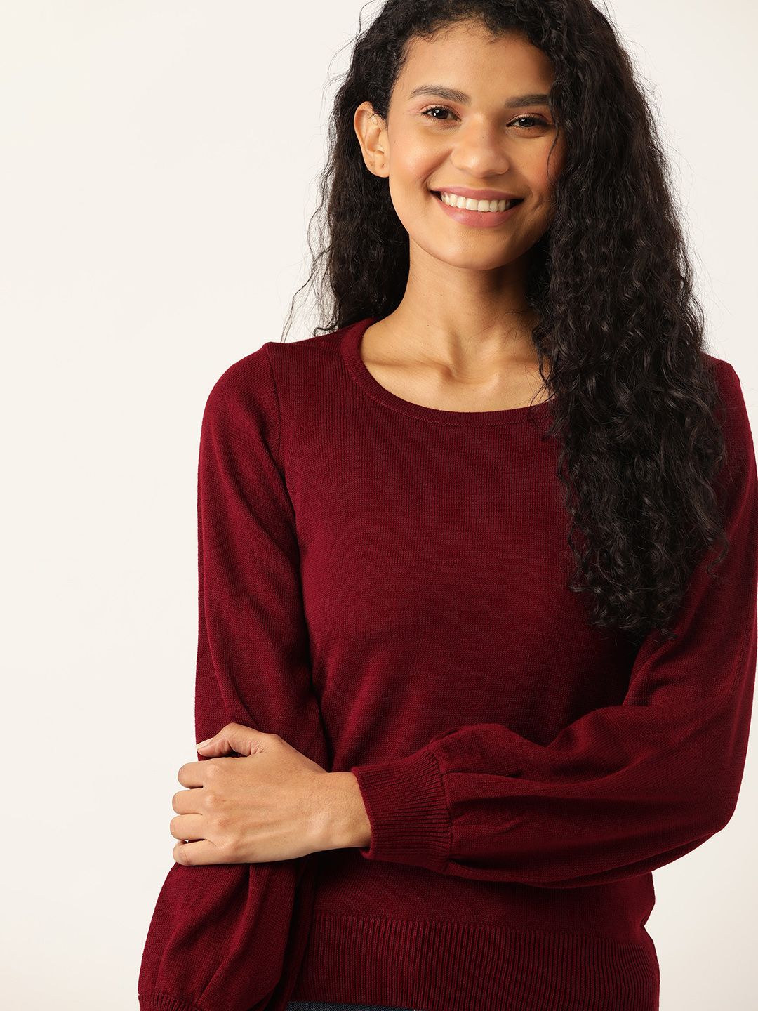 DressBerry Women Burgundy Solid Pullover Sweater Price in India