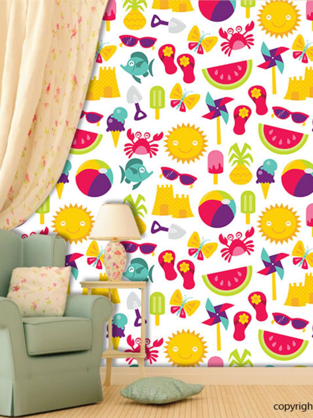 PAPER PLANE DESIGN Yellow & Pink Abstract Waterproof Vinyl Wallpaper Price in India