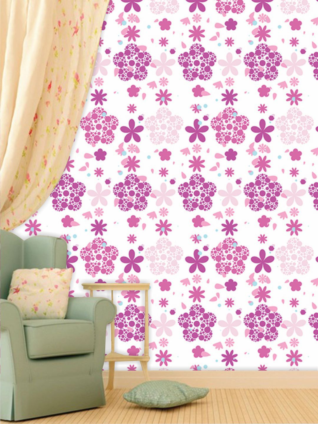 PAPER PLANE DESIGN Purple & Pink Floral Waterproof Vinyl Wallpaper Price in India