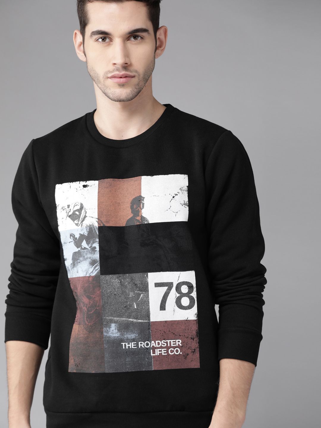 Roadster Men Black & Brown Printed Sweatshirt