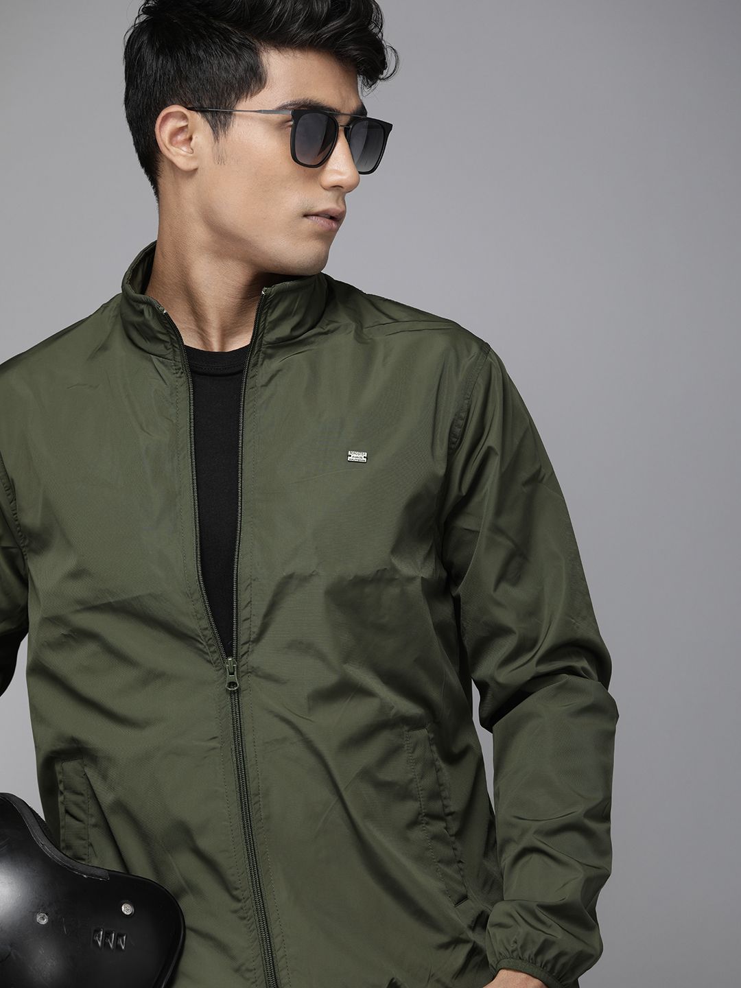 Roadster Men Olive Green Solid Lightweight Tailored Jacket