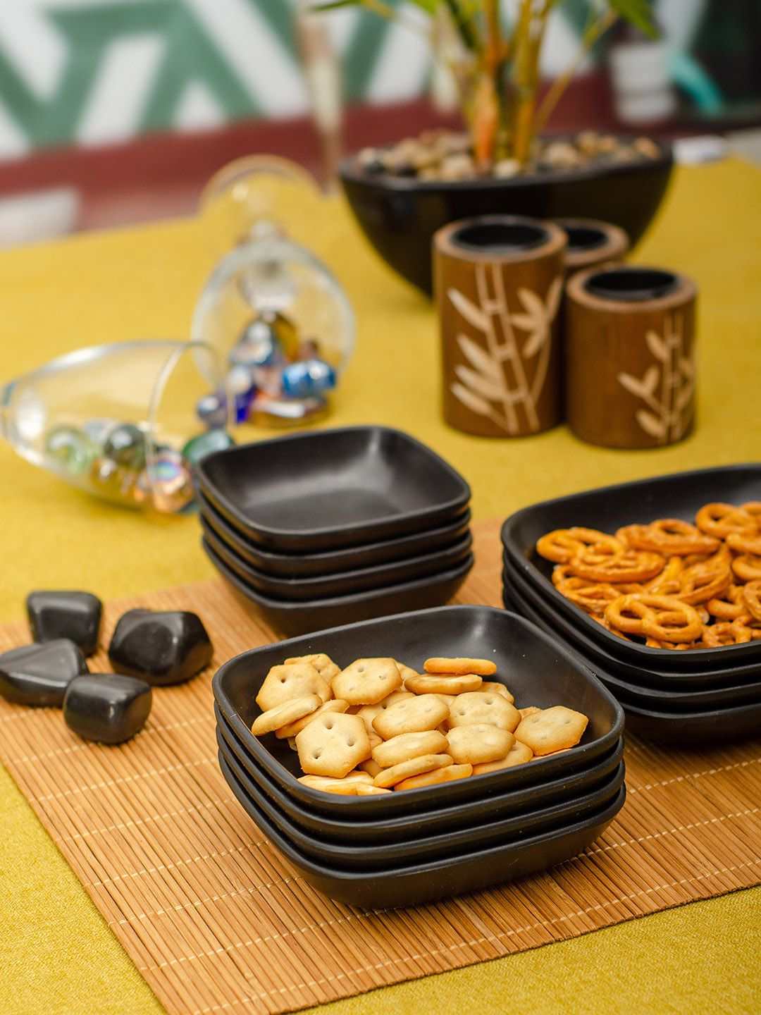 GOODHOMES Set Of 12 Black Solid Melamine Bowls Price in India
