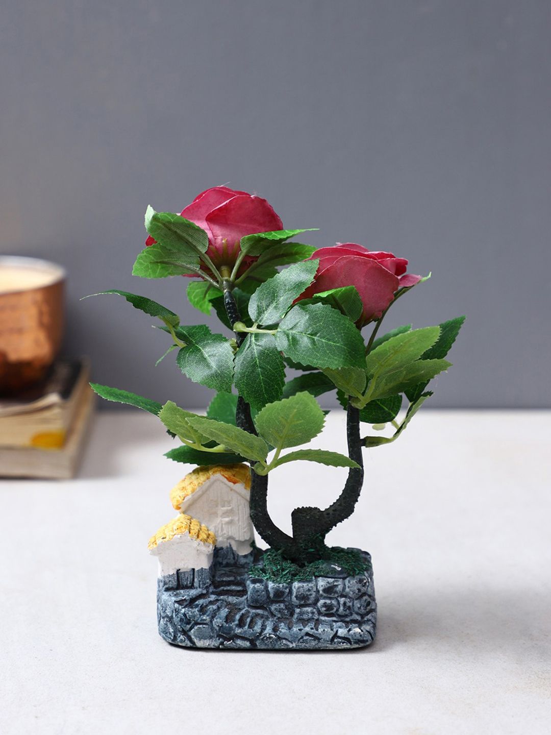 TAYHAA Green & Red Artificial Decorative Rose Bonsai House Plant Price in India