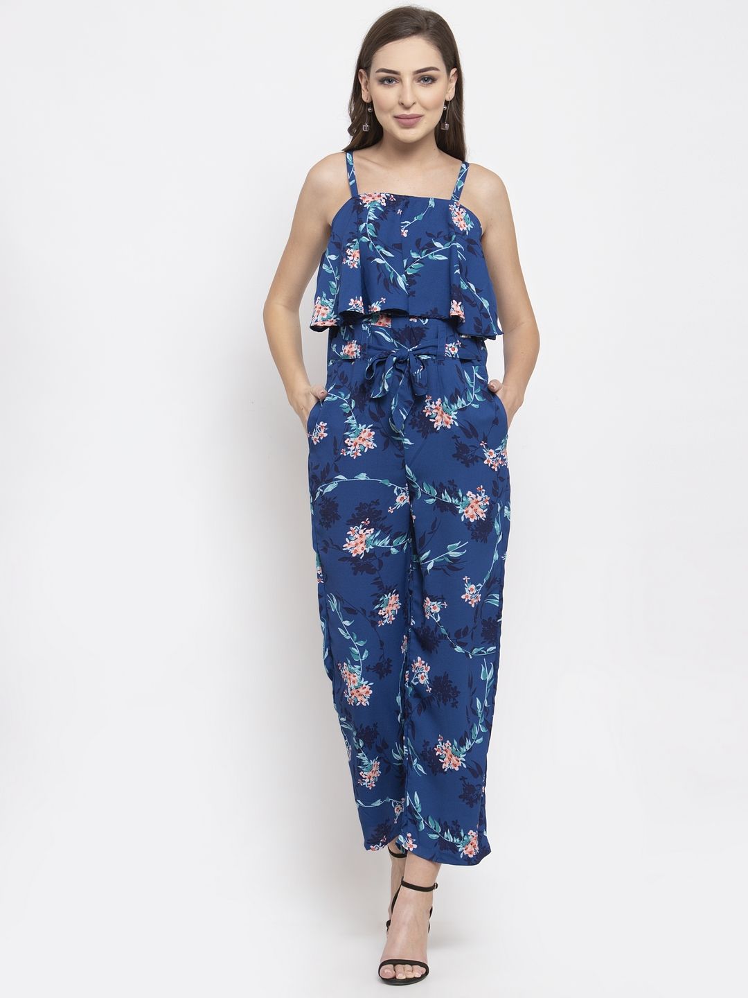 Jompers Women Blue Printed Basic Jumpsuit Price in India