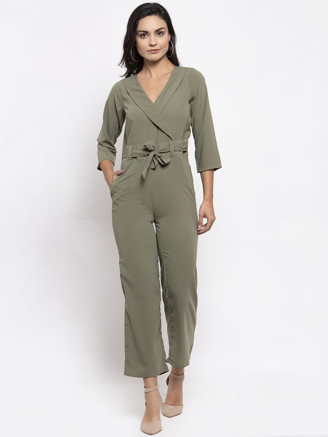 Jompers Women Olive Green Solid Basic Jumpsuit Price in India