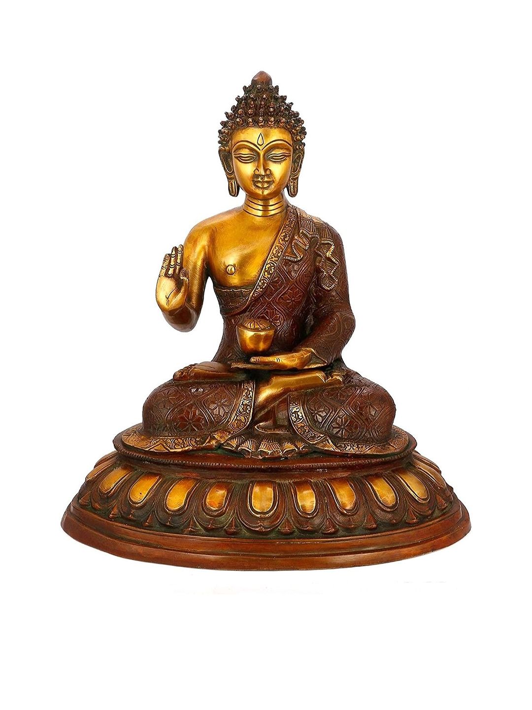 CraftVatika Gold-Toned & Brown Tibetan Abhaya Buddha Idol Showpiece Price in India