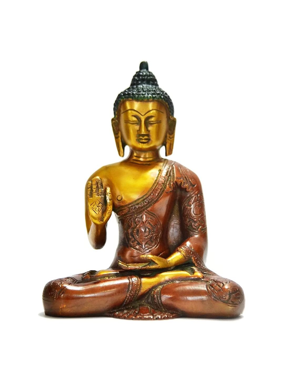 CraftVatika Gold-Toned & Brown Ashtamangala Buddha Brass Showpiece Price in India