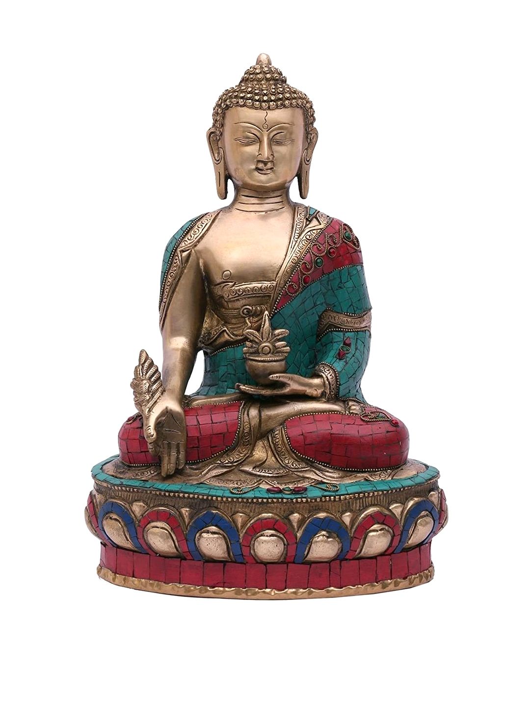 CraftVatika Gold-Toned & Teal Blue Buddha Idol Showpiece Price in India