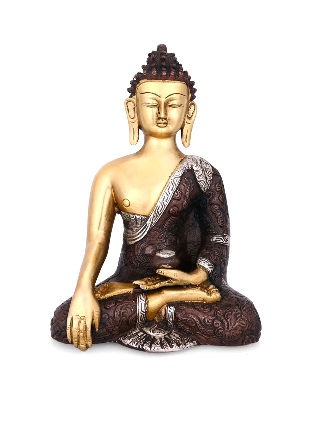 CraftVatika Gold-Toned & Brown Buddha Brass Idols Earth Touching Tibetan Sakyamuni Showpiece Price in India