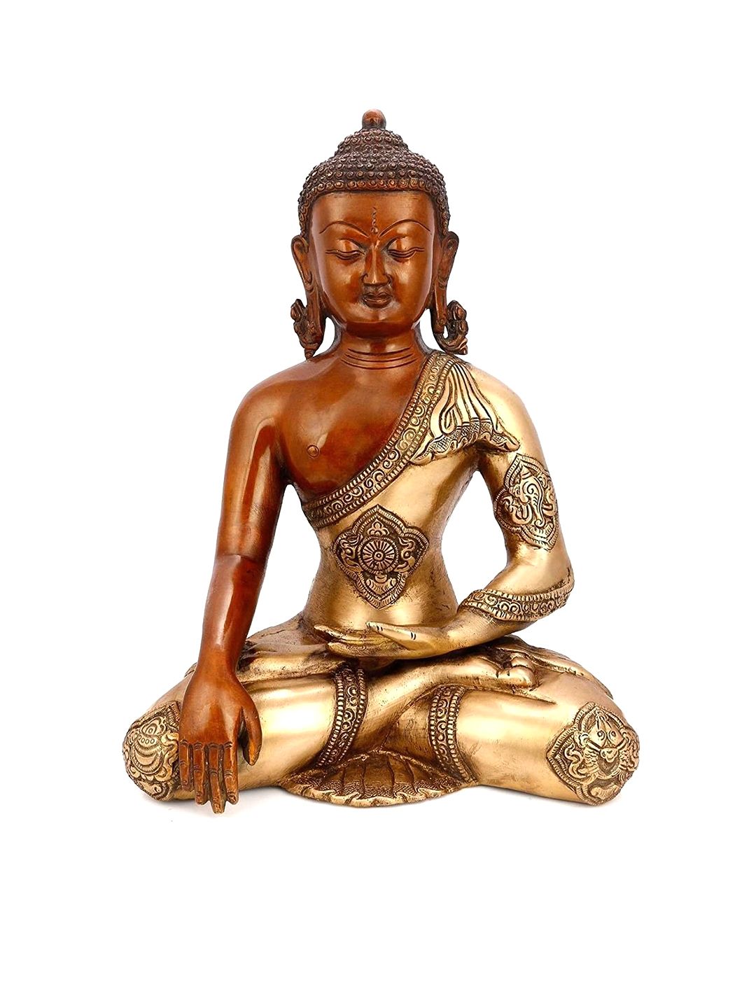CraftVatika Gold-Toned & Brown Bhumisparsha Buddha Brass Statue Showpiece Price in India