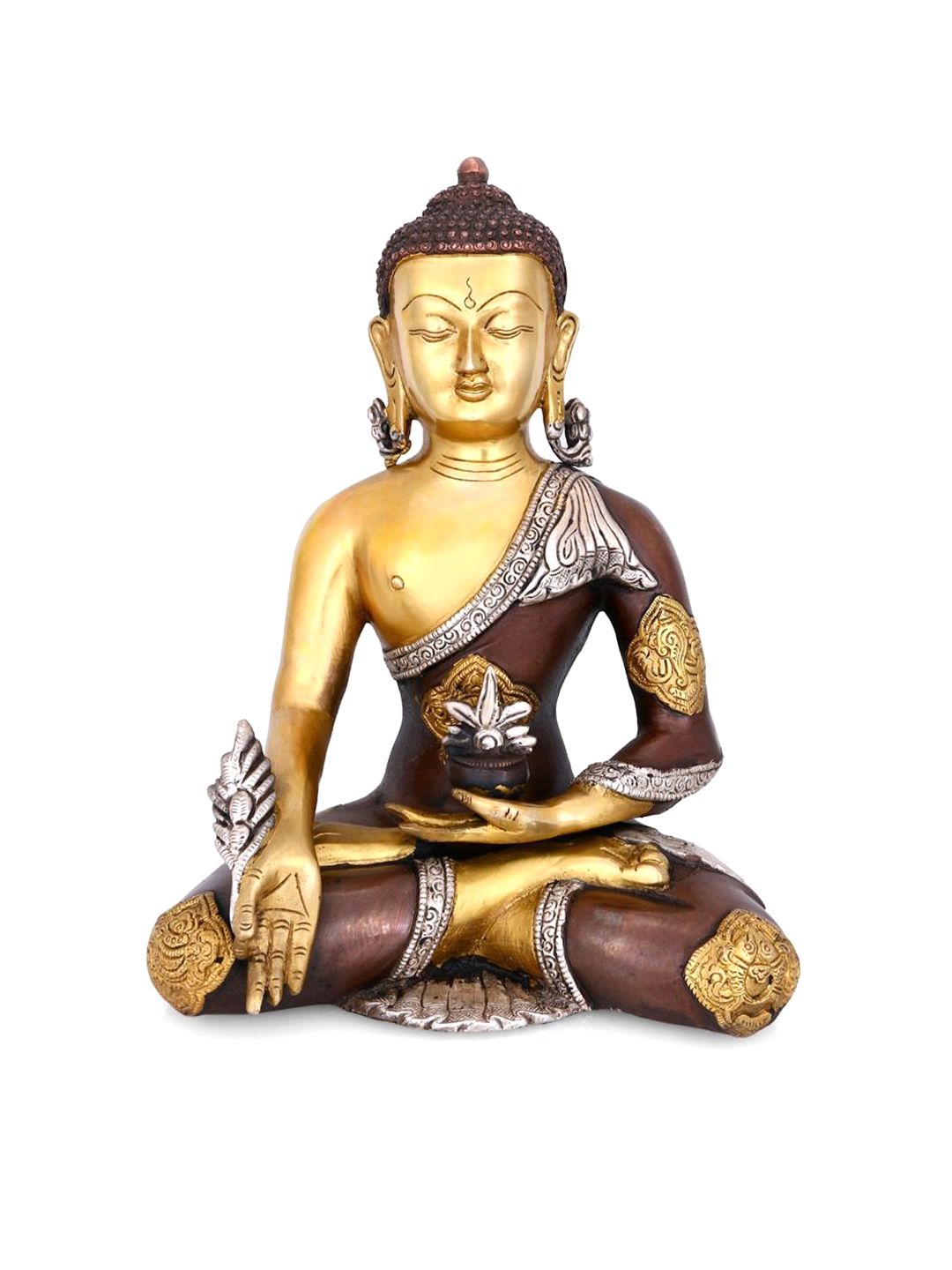 CraftVatika Gold-Toned & Brown Bronze Astmangal Medicine Buddha Statue Price in India