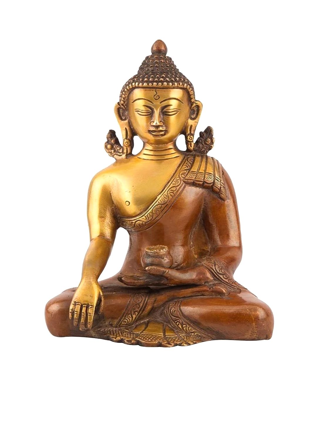 CraftVatika Gold-Toned & Brown Bhumisparsha Buddha Statue Showpiece Price in India