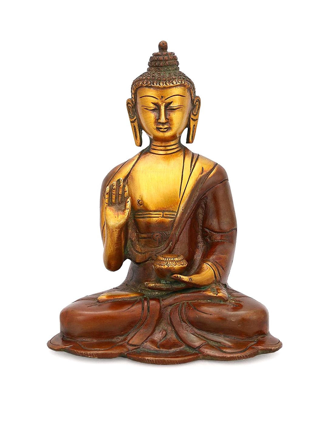 CraftVatika Gold-Toned & Brown Blessing Feng Shui Abhaya Buddha Brass Idol Showpiece Price in India
