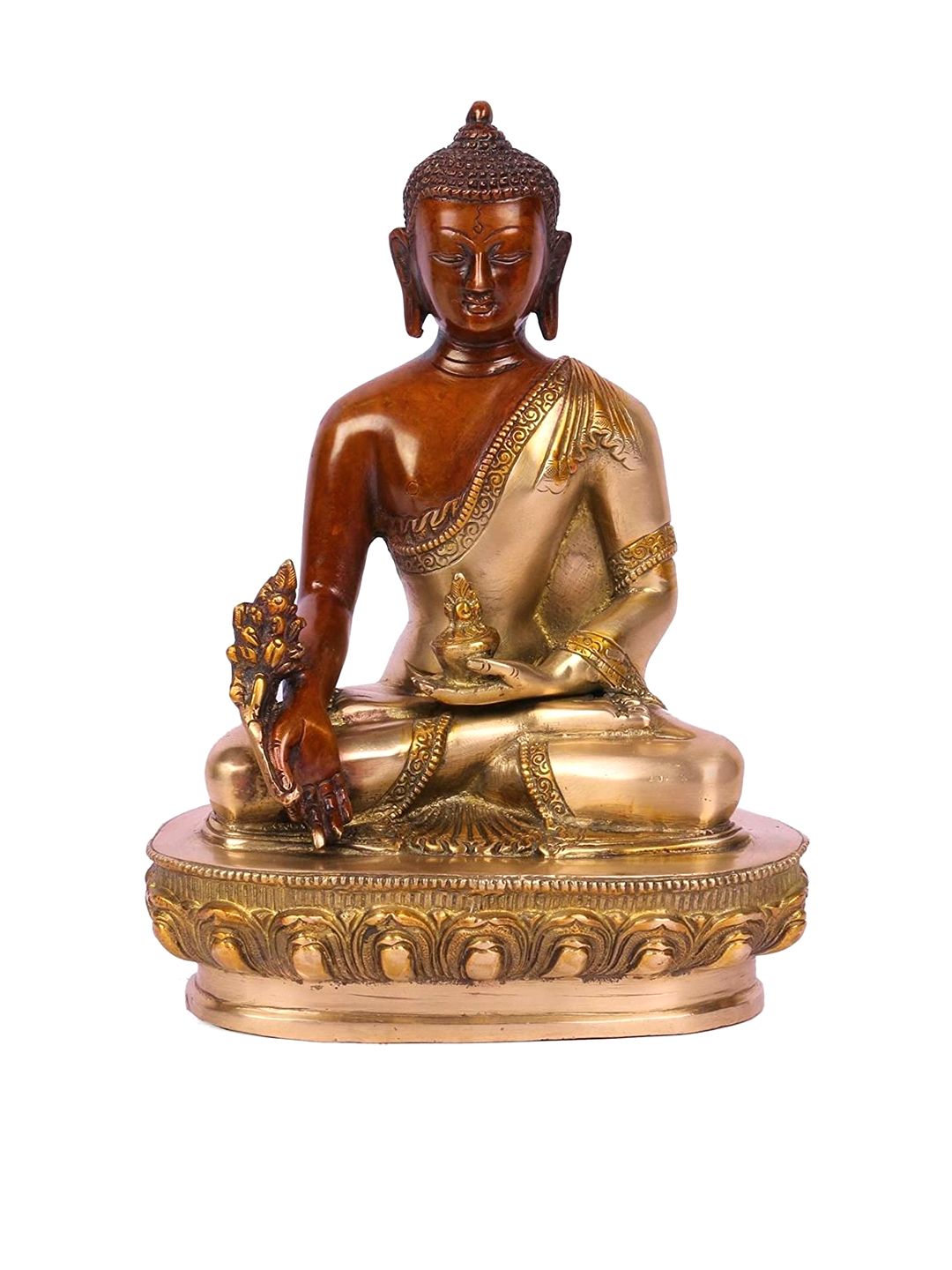 CraftVatika Gold-Toned & Brown Brass Tibetan Indian Medicine Buddha Statue Showpiece Price in India