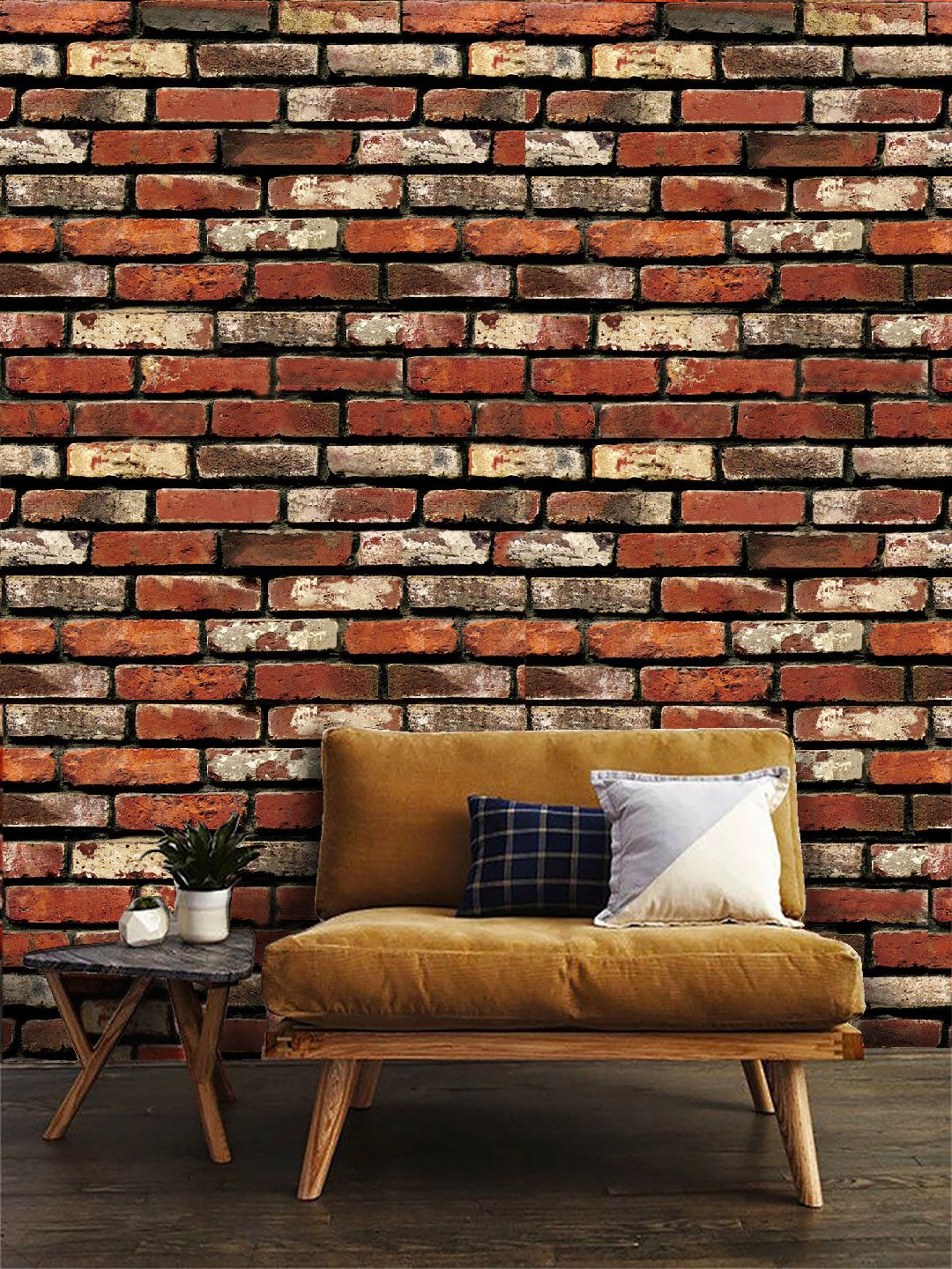 Jaamso Royals Brown & Red Brick Printed Waterproof PVC Vinyl Wall Sticker Price in India