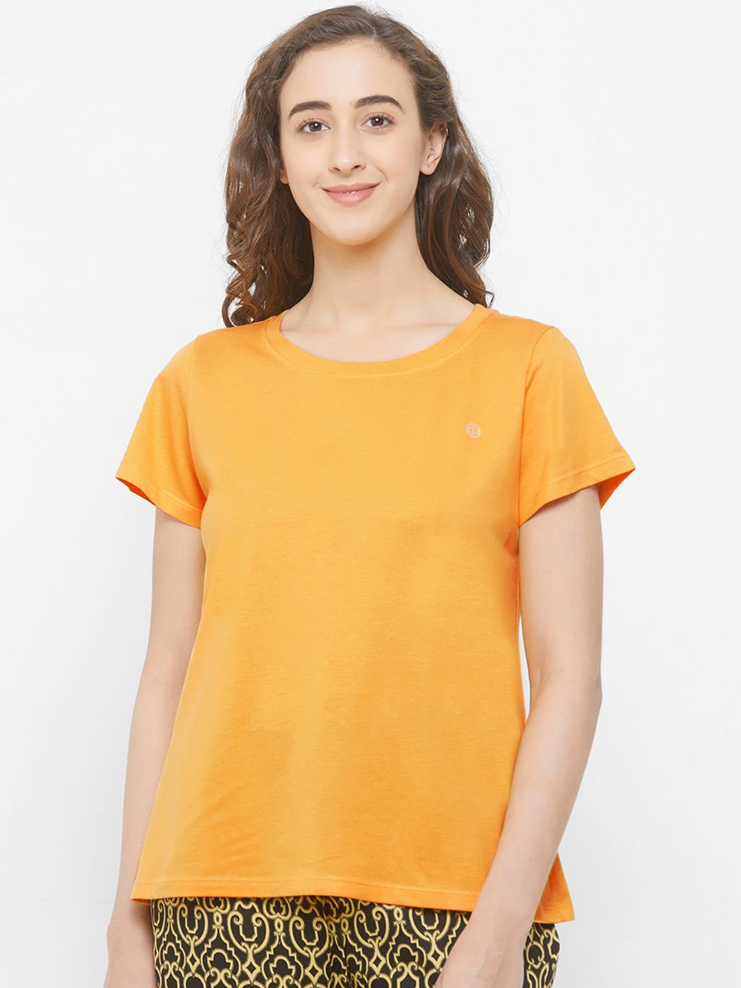 Soie Women Mustard Yellow Solid Lounge T-shirt Price in India