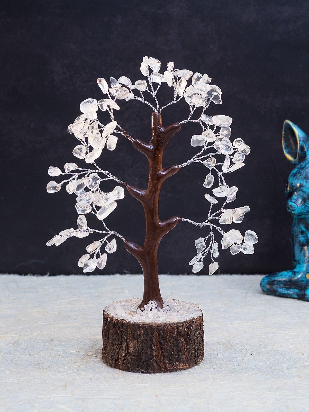 Golden Peacock White & Brown Agate Stone Handcrafted Wishing Tree Showpiece Price in India
