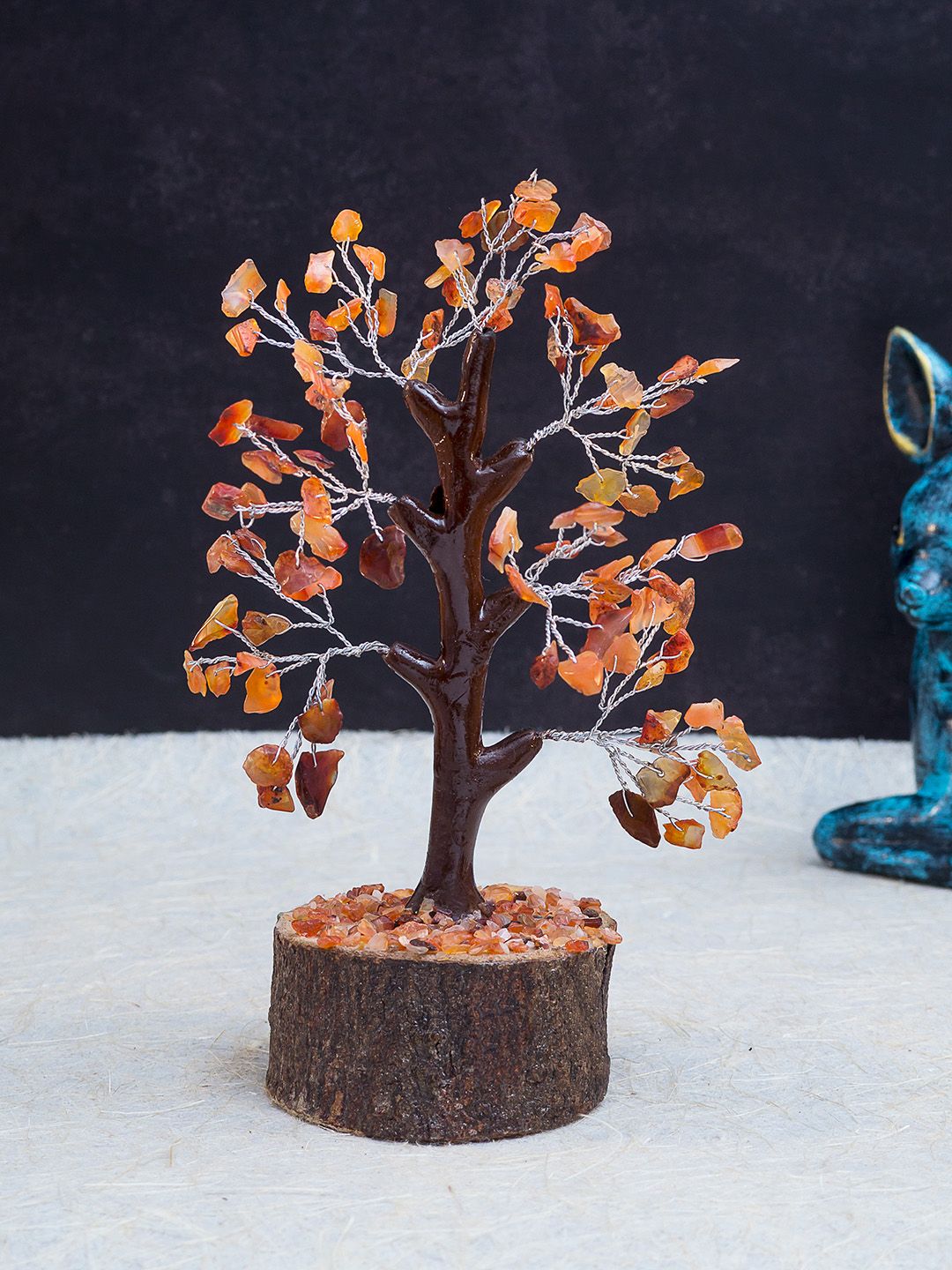 Golden Peacock Brown & Orange Agate Stone Handcrafted Wishing Tree Showpiece Price in India