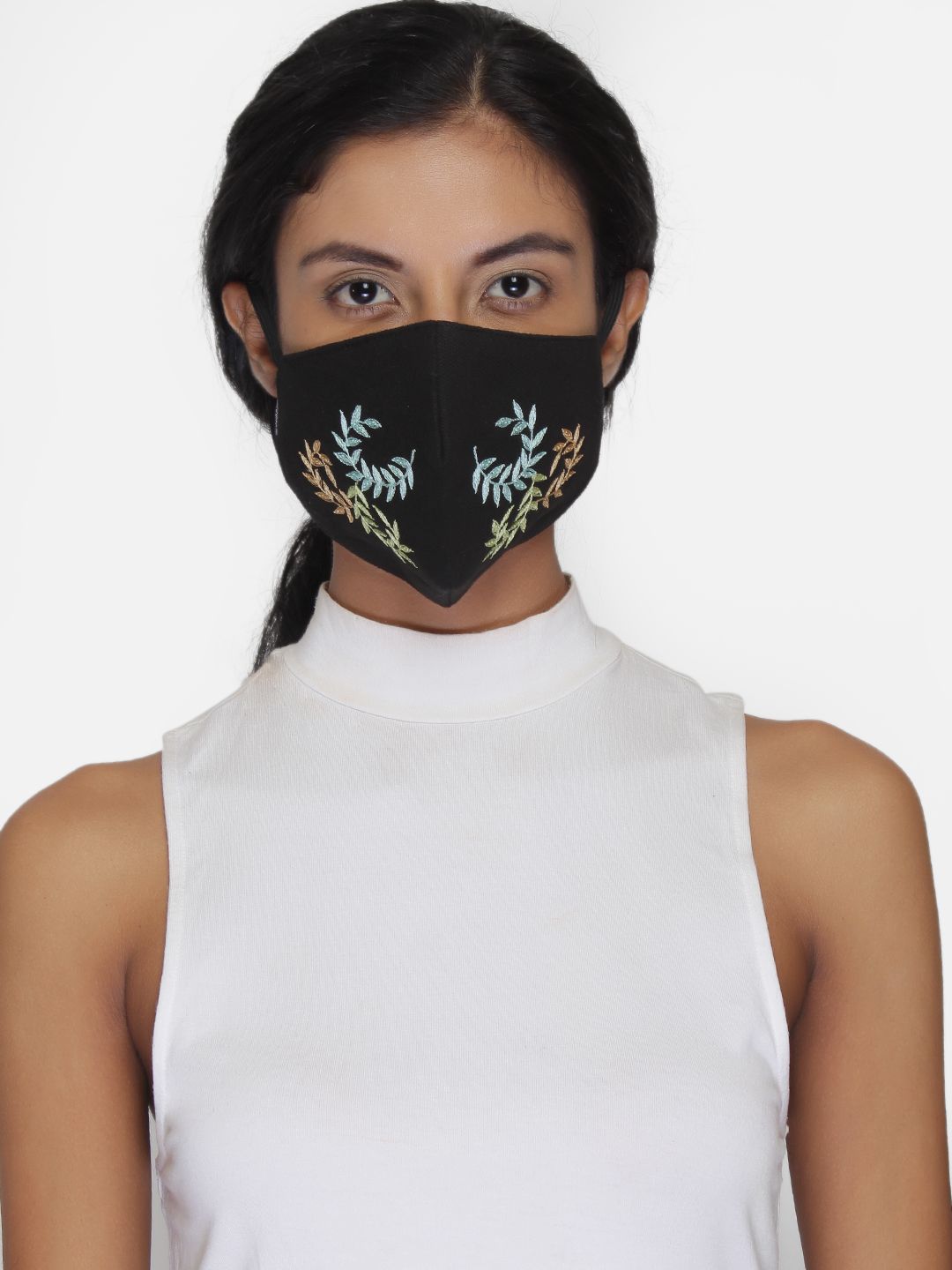 Anekaant Women Black Embroidered 3-Ply Anti-Pollution Reusable Cloth Masks Price in India