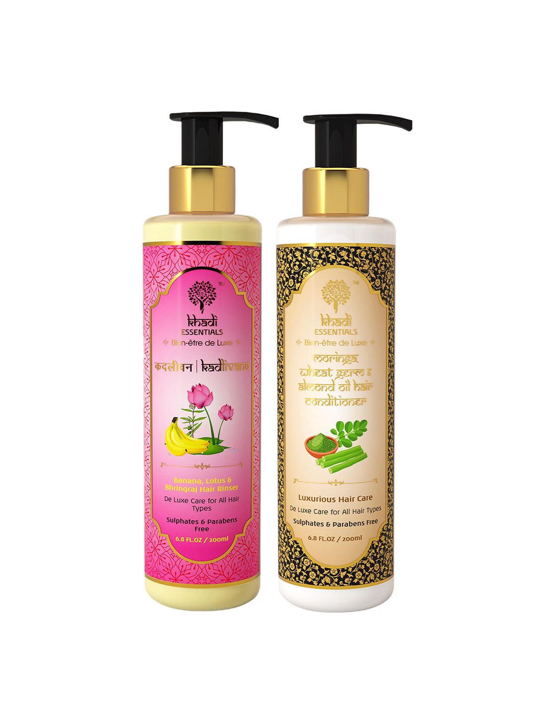 KHADI ESSENTIALS Set of Kadlivana Shampoo &  Moringa Hair Conditioner (200 ml each) Price in India