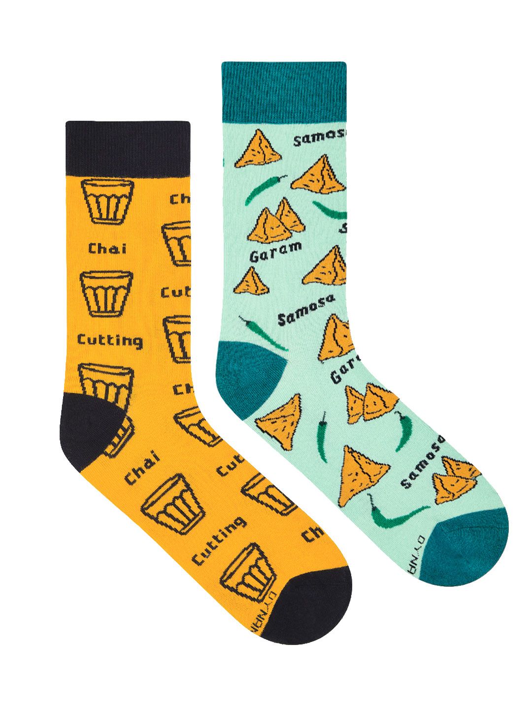 Dynamocks Unisex Pack Of 2 Patterned Cutting Chai & Samosa Calf Length Socks