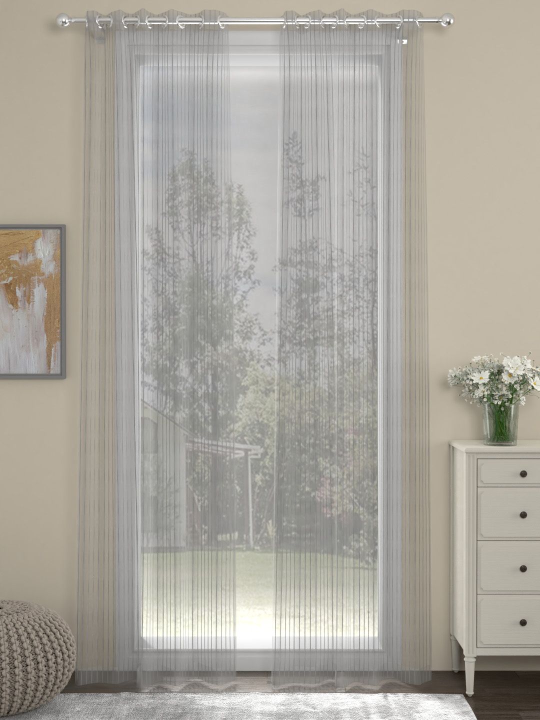 ROSARA HOME Grey Striped Set of 2 Door Curtains Price in India