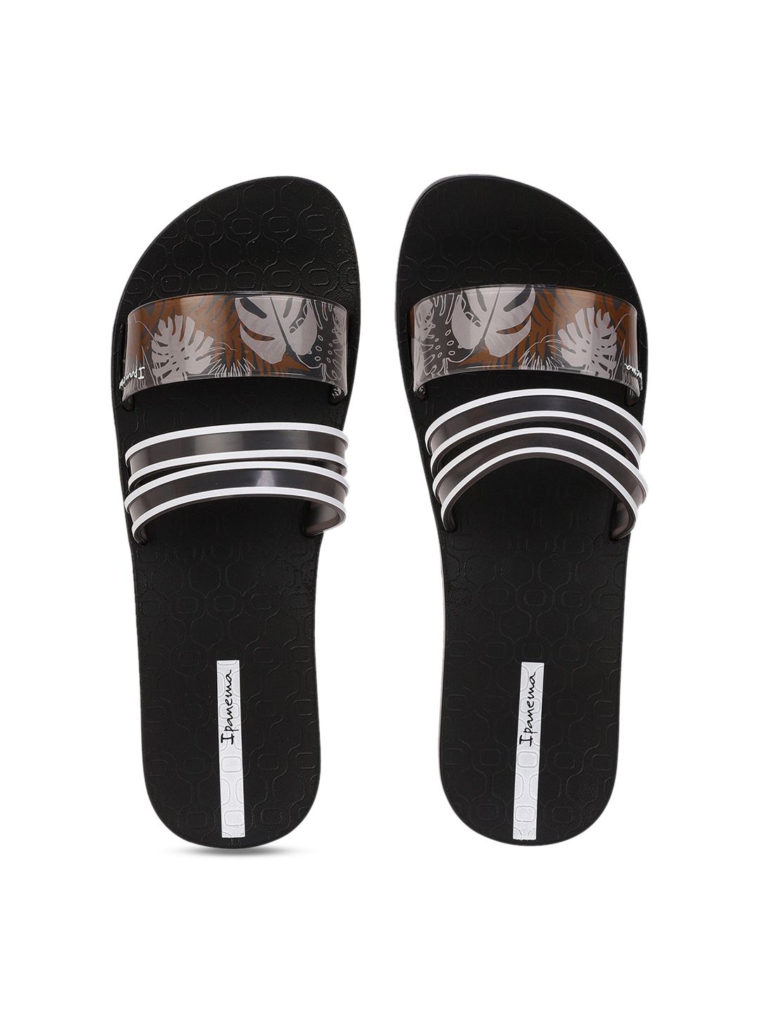 iPanema Women Black & Off-White Printed Sliders Price in India