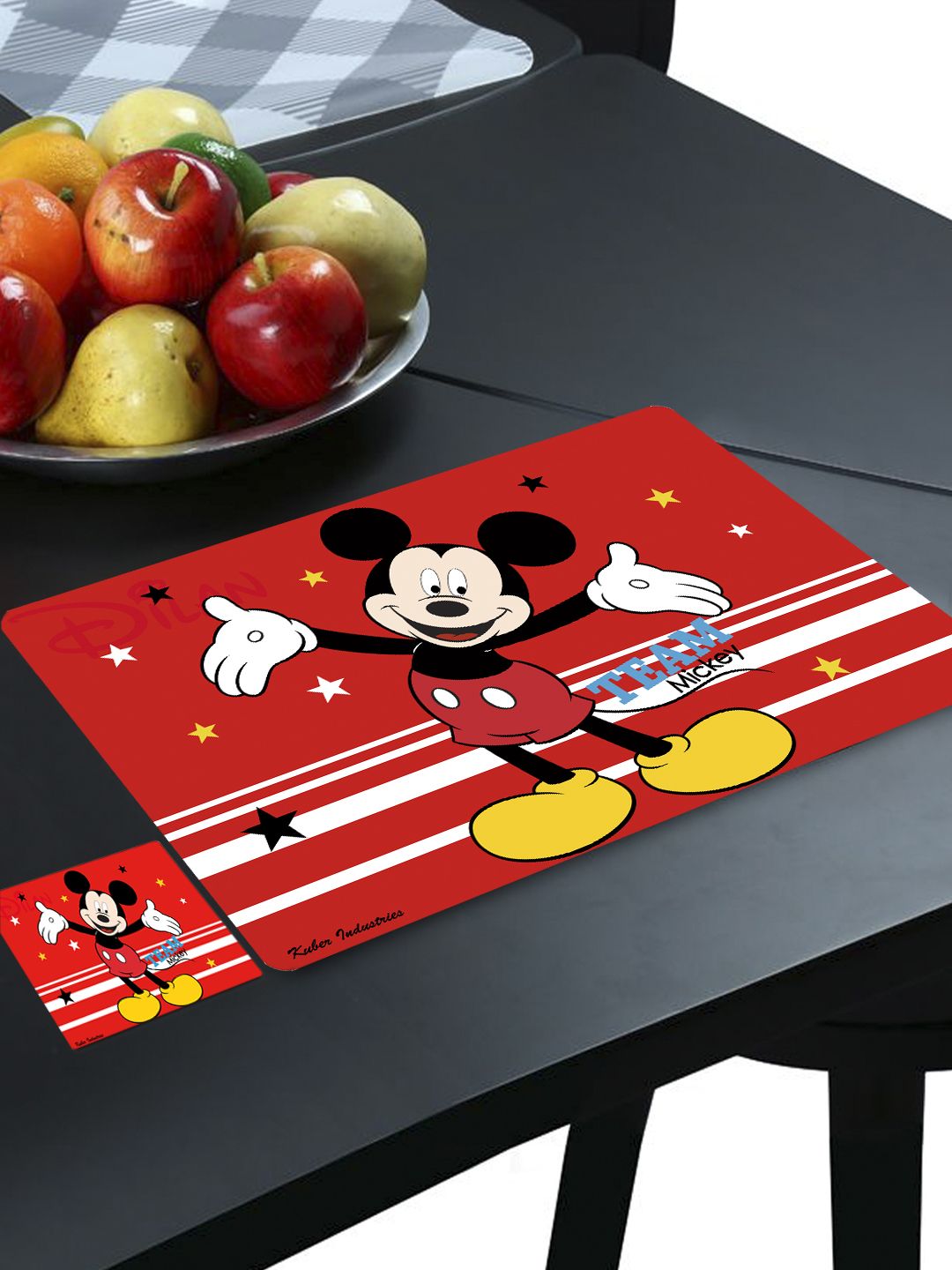 Kuber Industries Set of 6 Red Disney Team Mickey Dining Table Mat with Tea Coasters Price in India