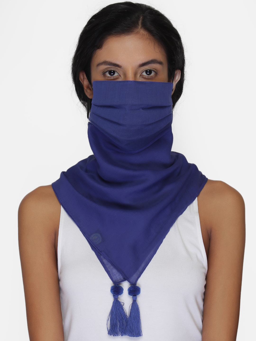 Anekaant Women Blue Solid 3-Ply Reusable Scarf Style Fashion Mask Price in India