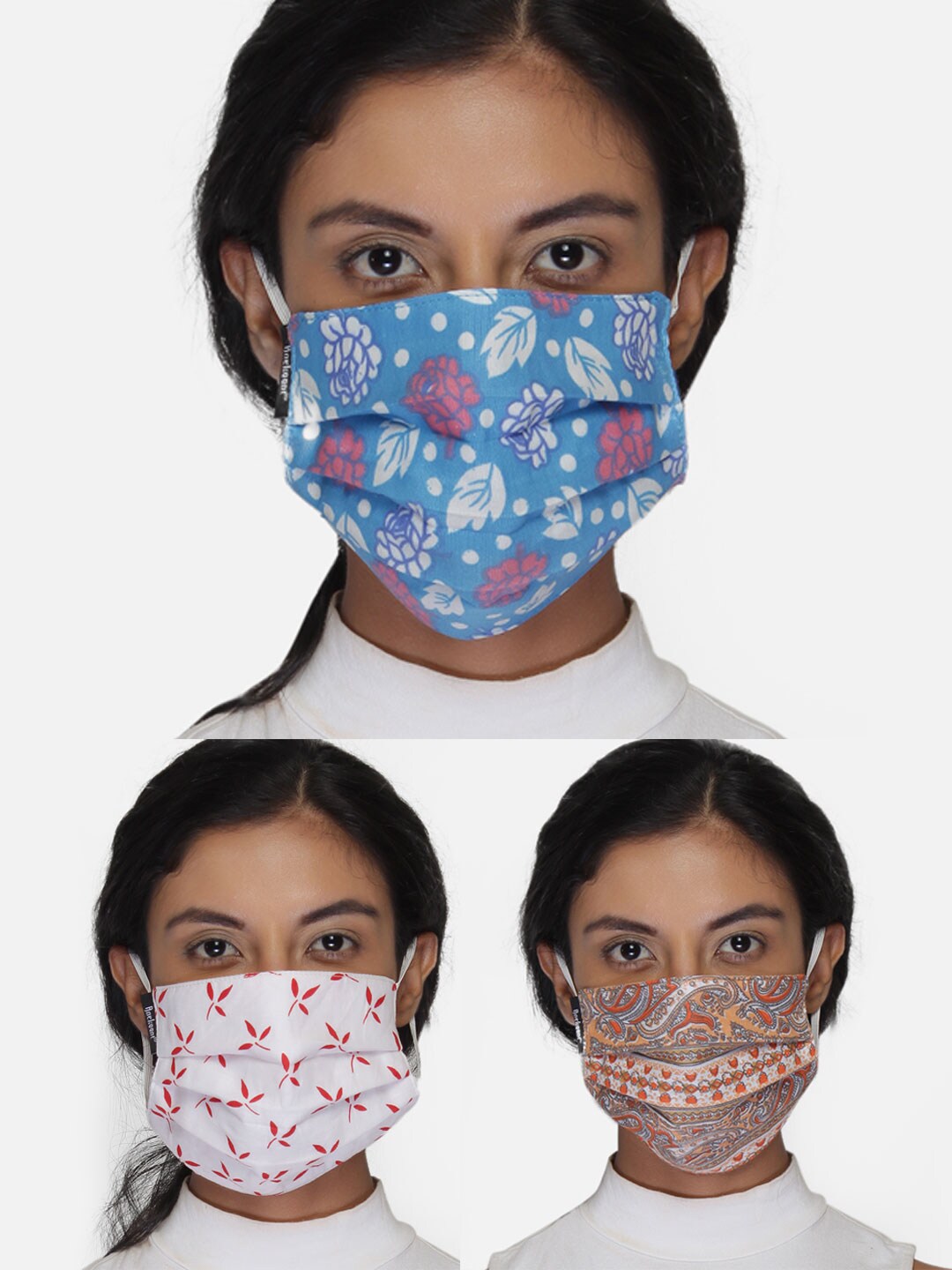 Anekaant Women 3 Pcs Printed 3-Ply Anti-Pollution Reusable Cloth Masks Price in India