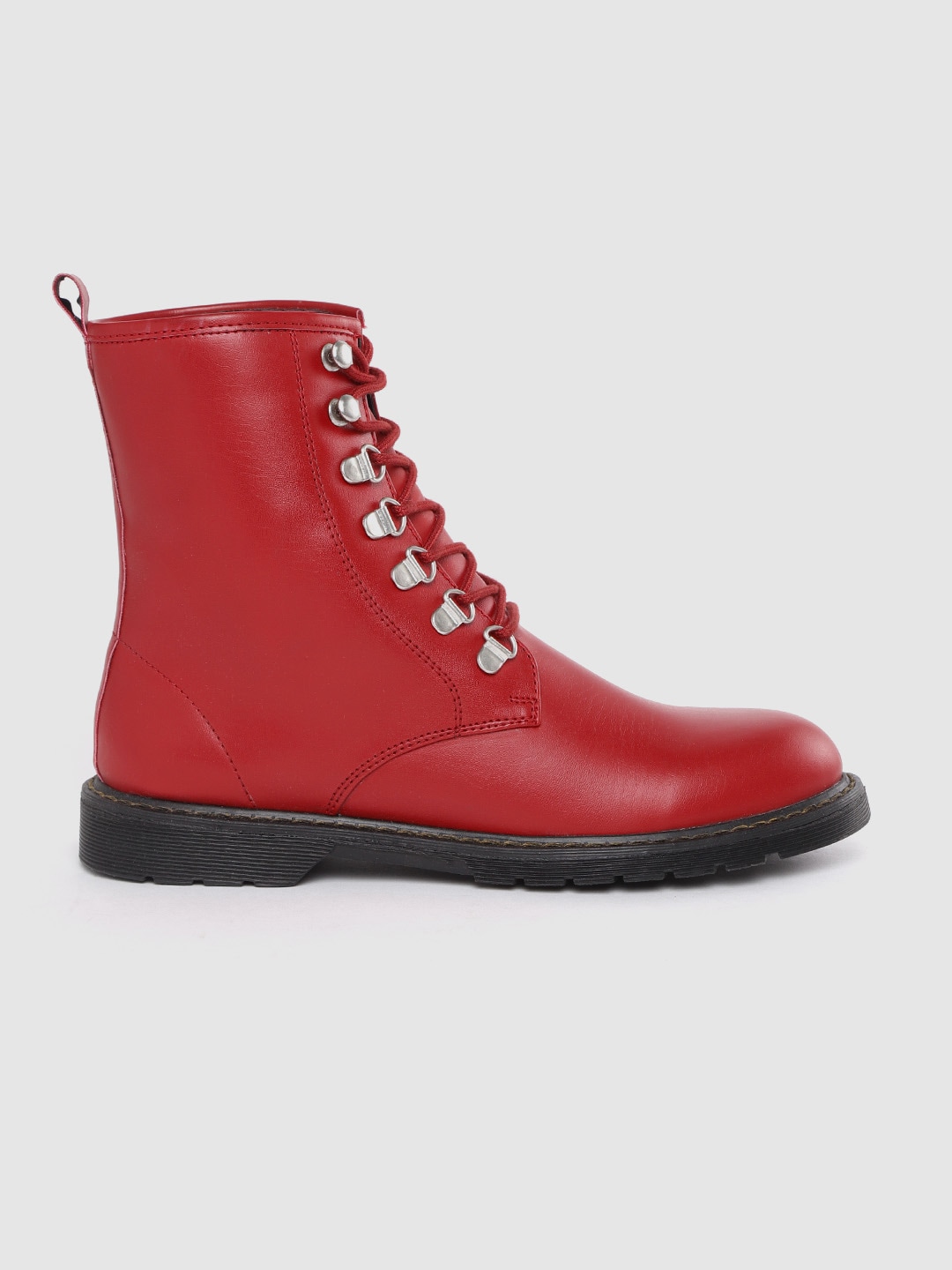 Roadster Women Red Solid High-Top Flat Boots Price in India
