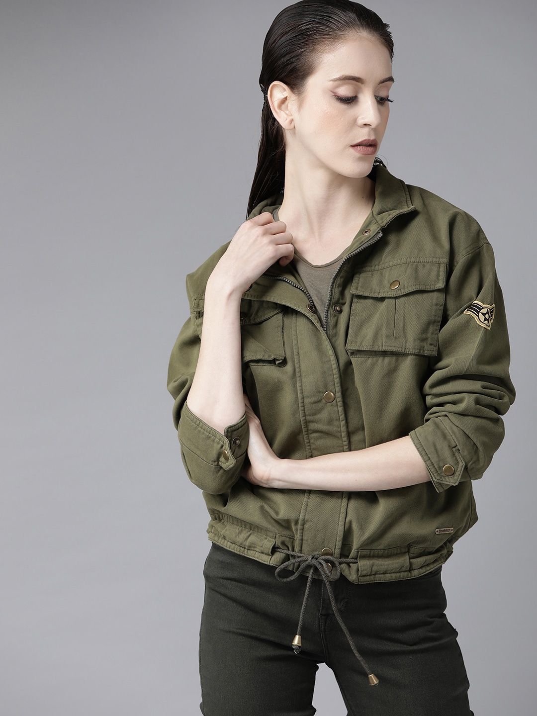 Roadster Women Olive Green Antiviral Protective Finish Solid Tailored Jacket Price in India