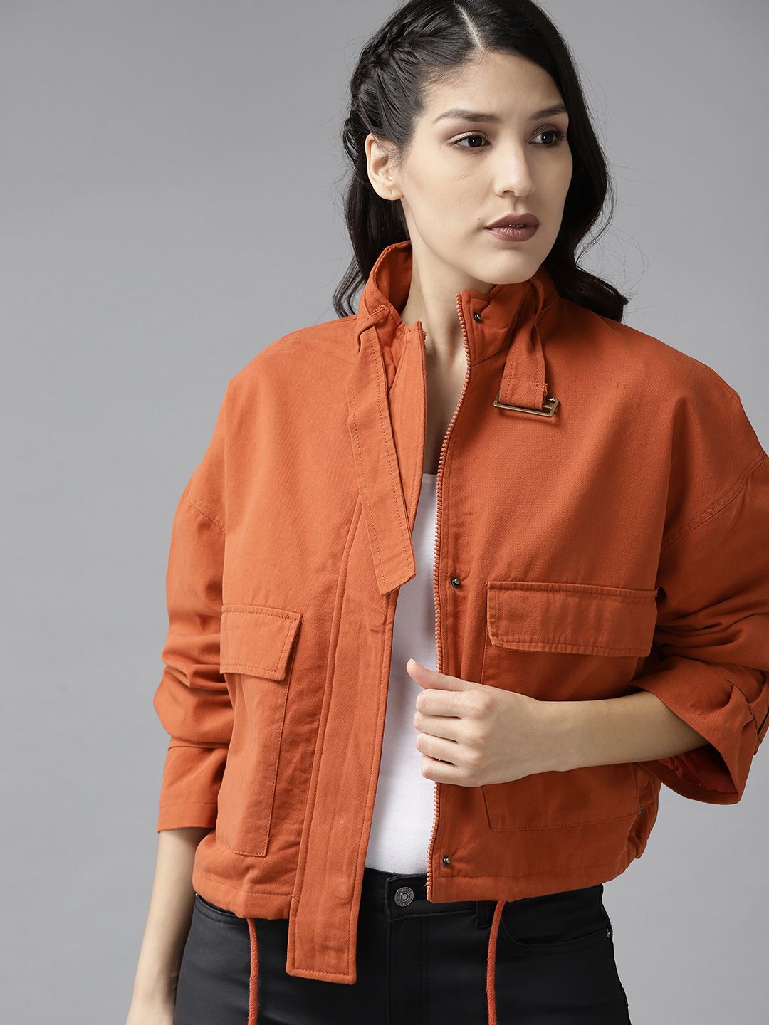 Roadster Women Rust Orange Solid Boxy Tailored Jacket Price in India