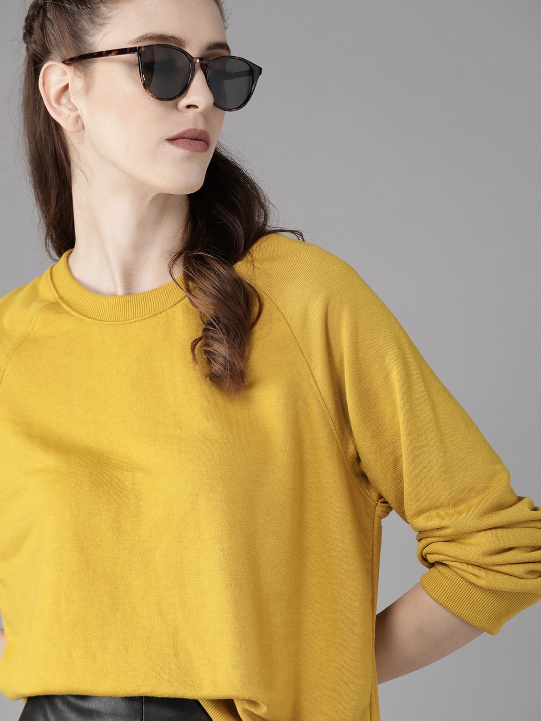 Roadster Women Mustard Yellow Solid Oversized Sweatshirt Price in India