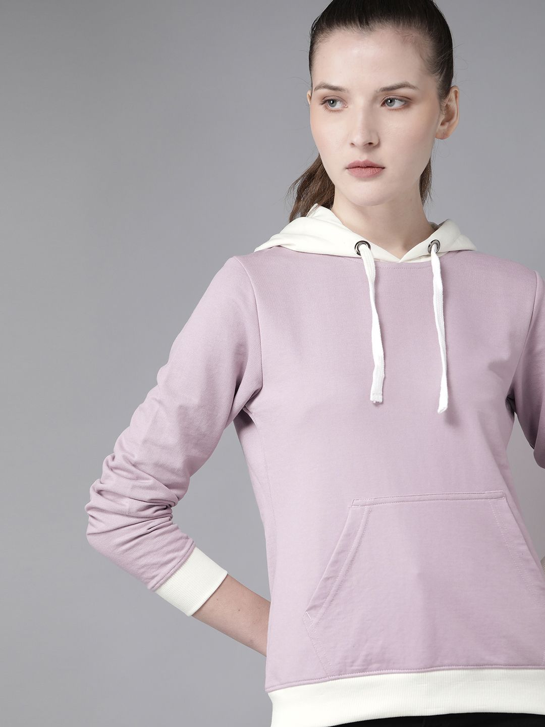 Roadster Women Lavender Solid Hooded Sweatshirt Price in India