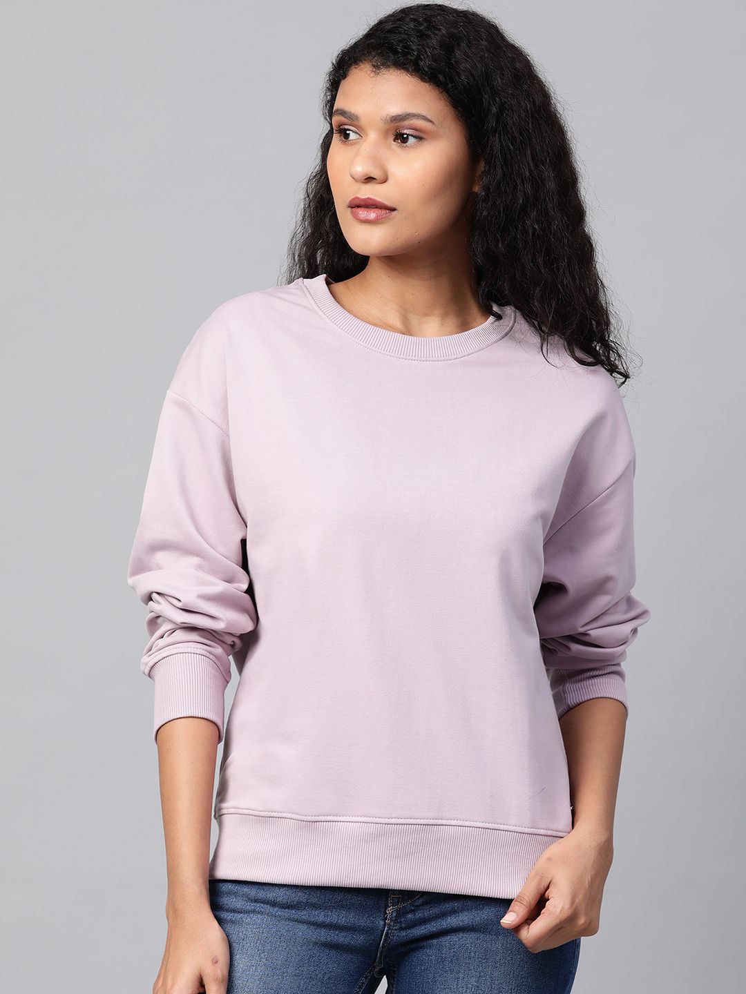 Roadster Women Lavender Solid Sweatshirt Price in India