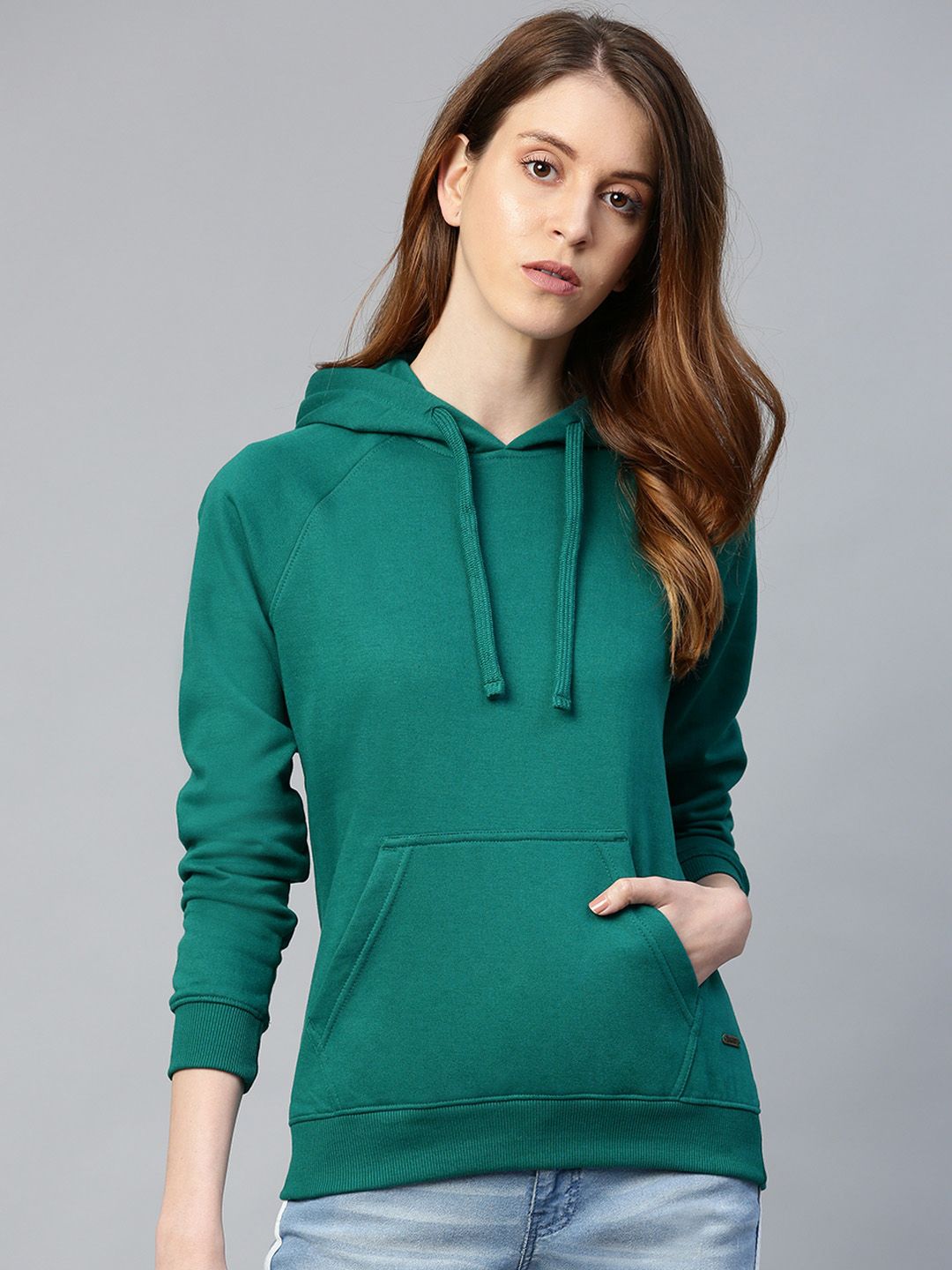 Roadster Women Green Solid Hooded Sweatshirt Price in India