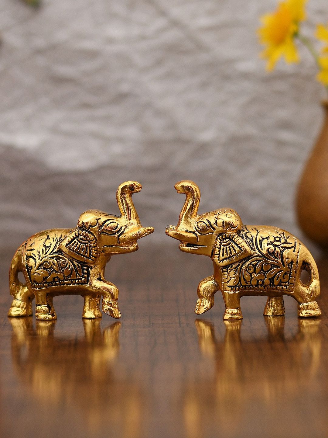 CraftVatika Set Of 2 Gold-Toned Ethnic Indian Elephant Trunk Up Showpieces Price in India