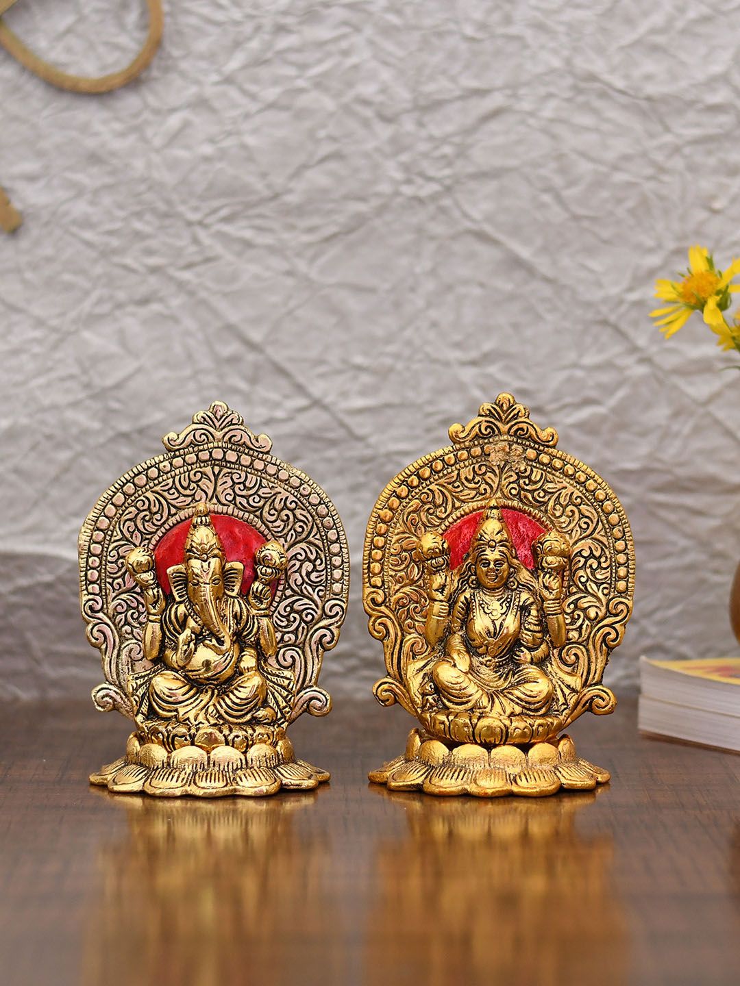 CraftVatika Gold-Toned Laxmi Ganesh Idol Statue Showpiece Price in India