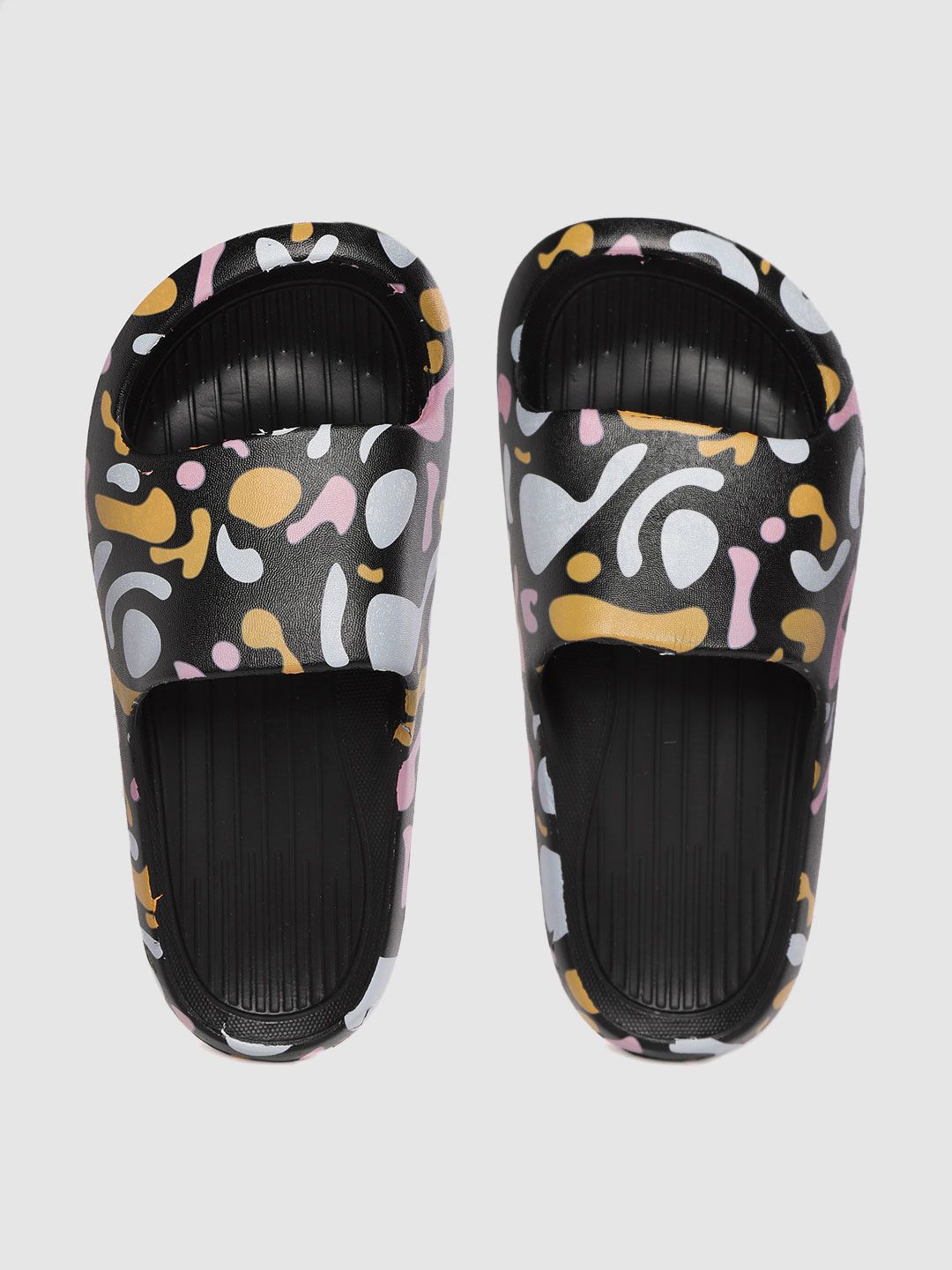 Mast & Harbour Women Black & Pink Printed Sliders Price in India