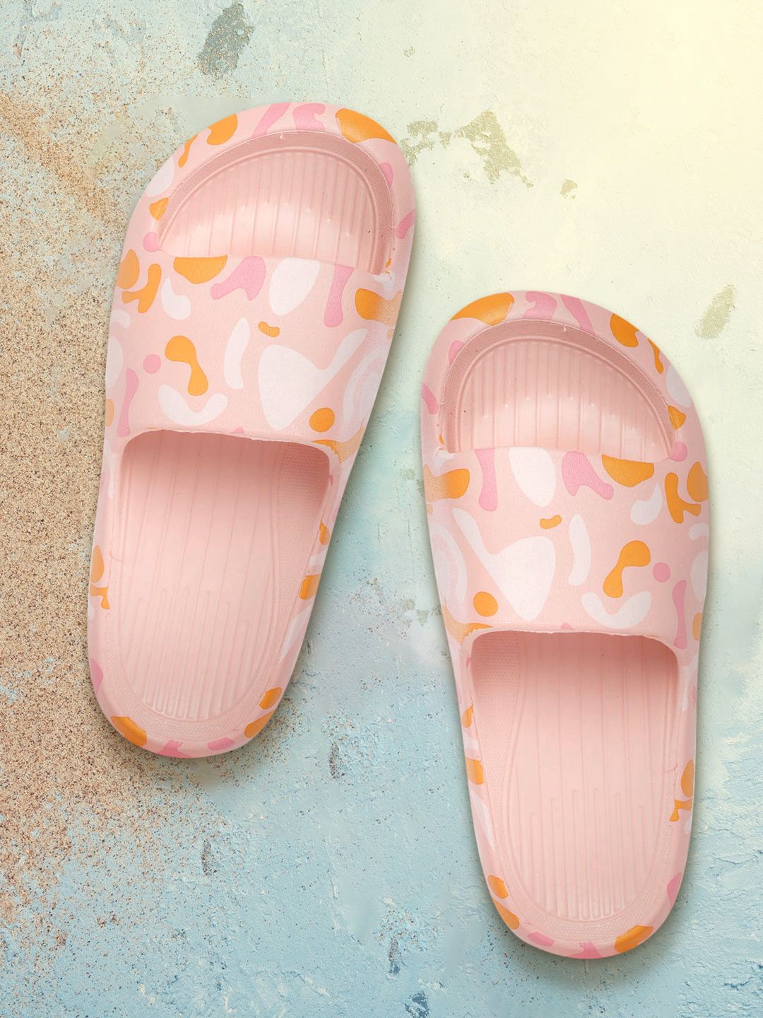 Mast & Harbour Women Pink & Orange Printed Sliders Price in India